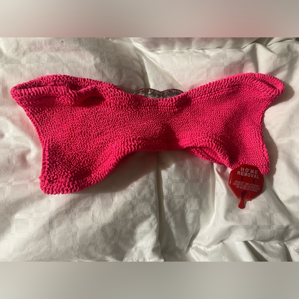 NWT Hunza g nicole embellished crinkle bikini in hot pinkl - Picture 7 of 10